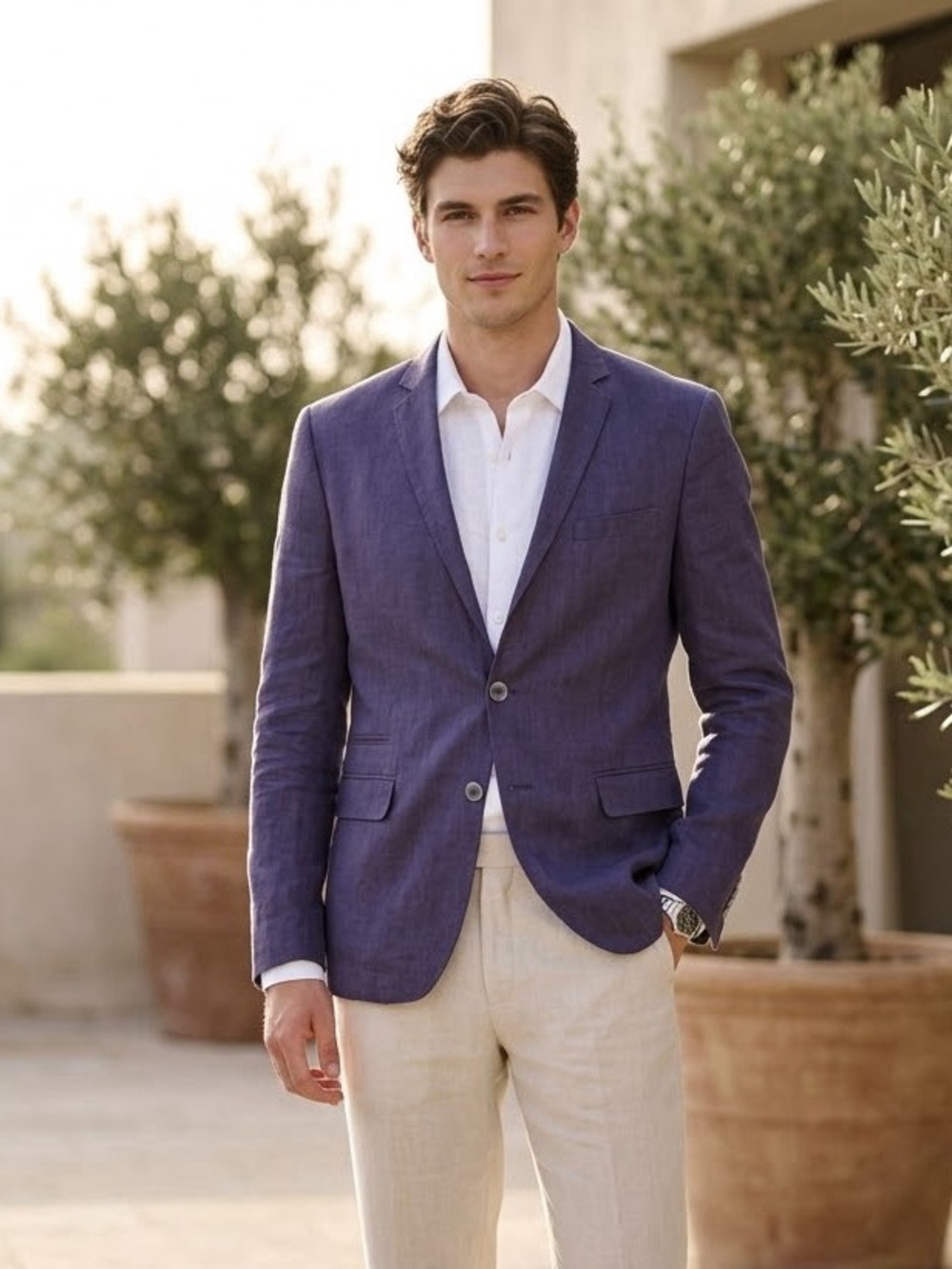 Zara Men's Basic Dark Blue 100% Linen Summer Sport Coat Blazer Size 38R